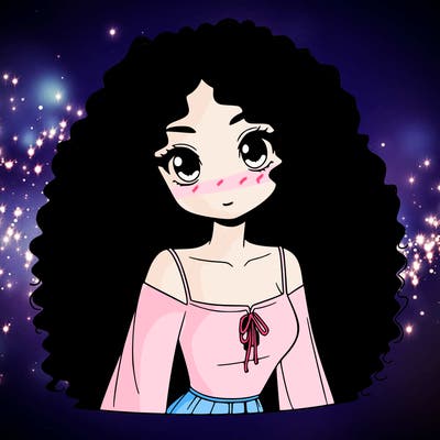 a black anime girl with long afro hair
