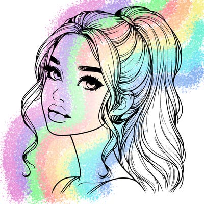 realistic girl with a ponytail on her hair and lips