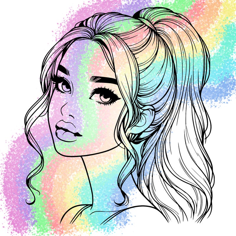 realistic girl with a ponytail on her hair and lips