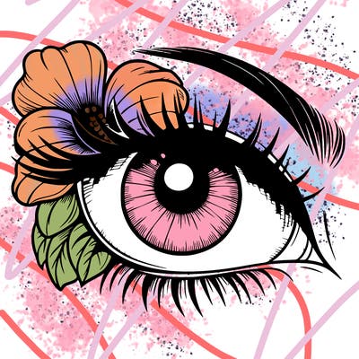 realistic eye with flower