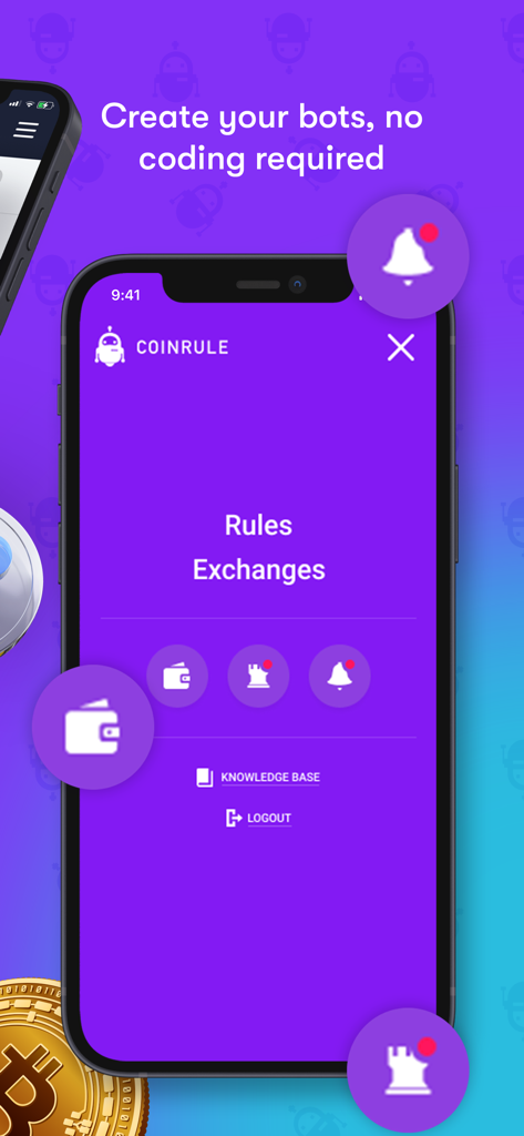 Coinrule Crypto Trading Bot - Pantalla de la aplicación móvil Coinrule para crear bots de trading de criptomonedas automatizados sin programación