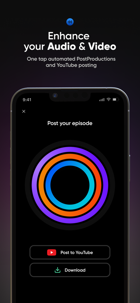 Zencastr - Zencastr mobile app interface for posting podcast episodes to YouTube and downloading files