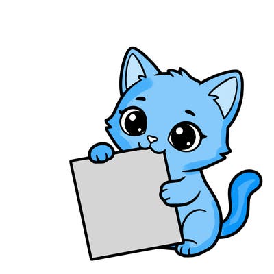 a small cat with a blank sheet of paper in its hand. the cat is sooooooo cute!
