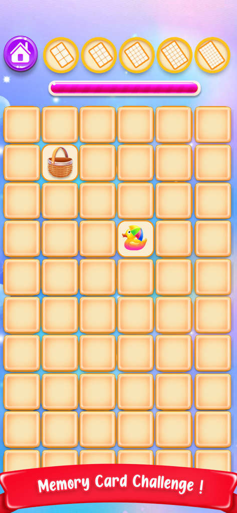 Little Red Ridding Hood Game - Little Red Riding Hood memory card matching game screen featuring a grid of cards with a basket and rubber duck icon revealed