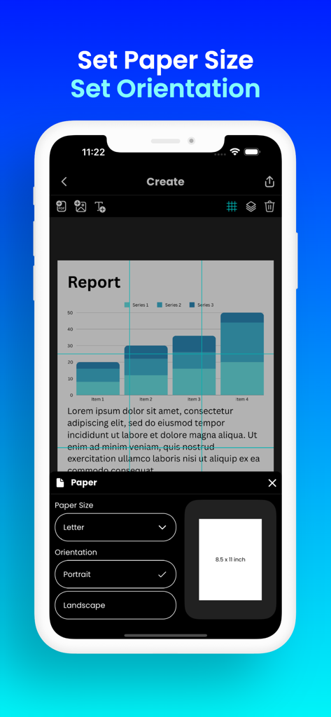Docuslice - Poster Printing - Docuslice app interface showing options to select paper size and orientation for creating tiled posters