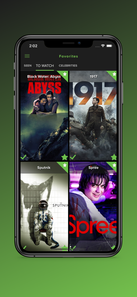 iPhone screen of 123Play Pro app showing a movie watchlist in the Favorites section