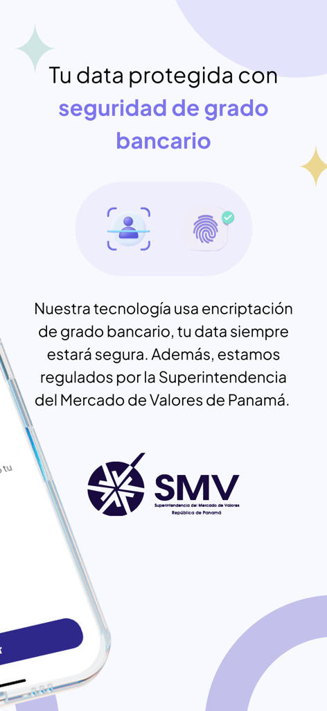 Arka - Tela do aplicativo Arka explicando segurança de nível bancário e conformidade regulatória com a SMV do Panamá