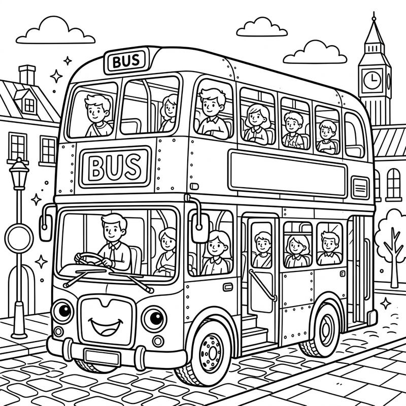 Embark on a colorful journey through the city with this delightful double-decker bus coloring page. Perfect for kids, this engaging illustration invites young artists to explore urban adventures and transport fun.