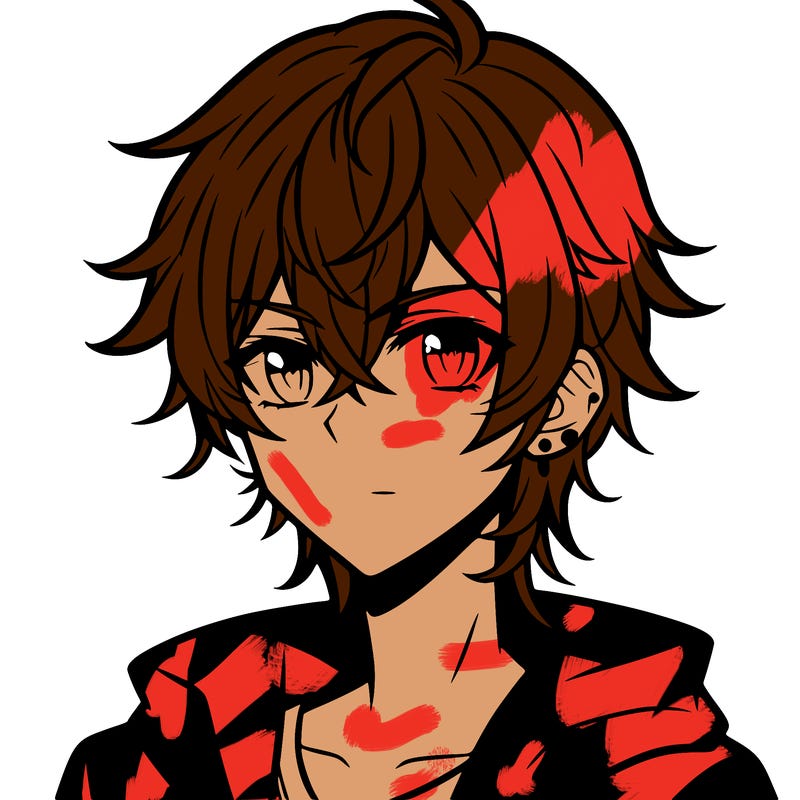 teen anime boy shoulder length hair and pierced ears