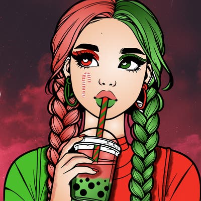 realistic girl with braided hair drinking boba