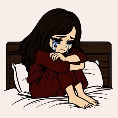 realistic girl crying on her bed over a break up