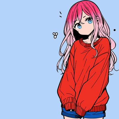 manga teen girl  in a sweater and baggy pants