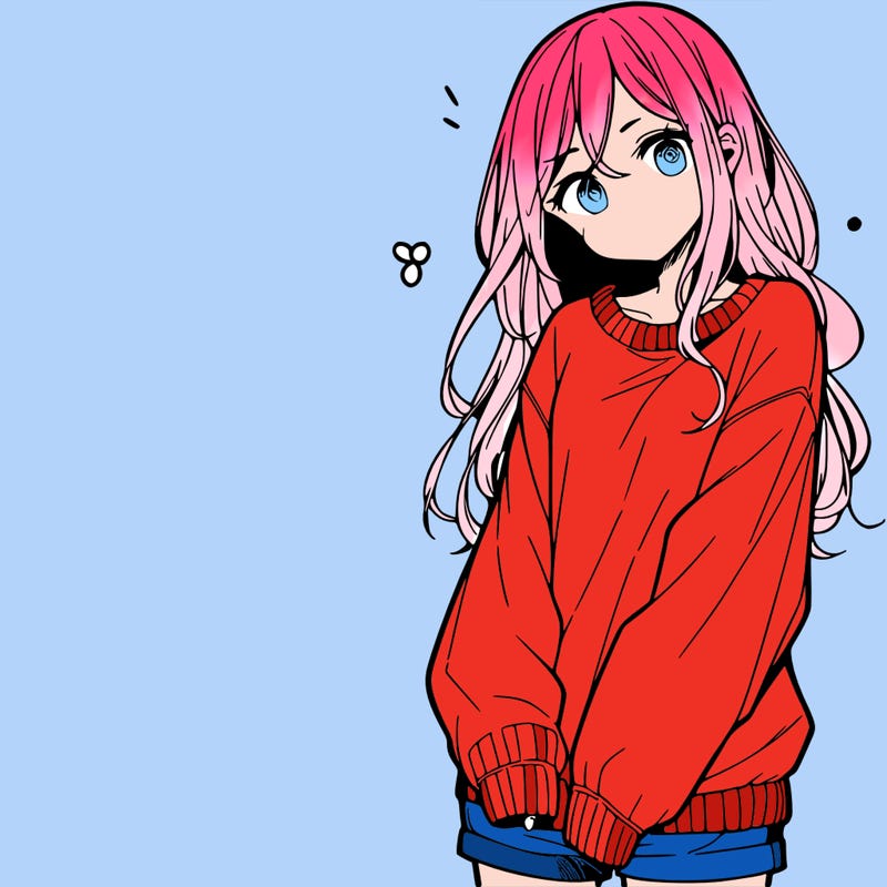 manga teen girl  in a sweater and baggy pants