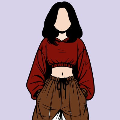 realistic girl faceless with baggy pants and a crop top