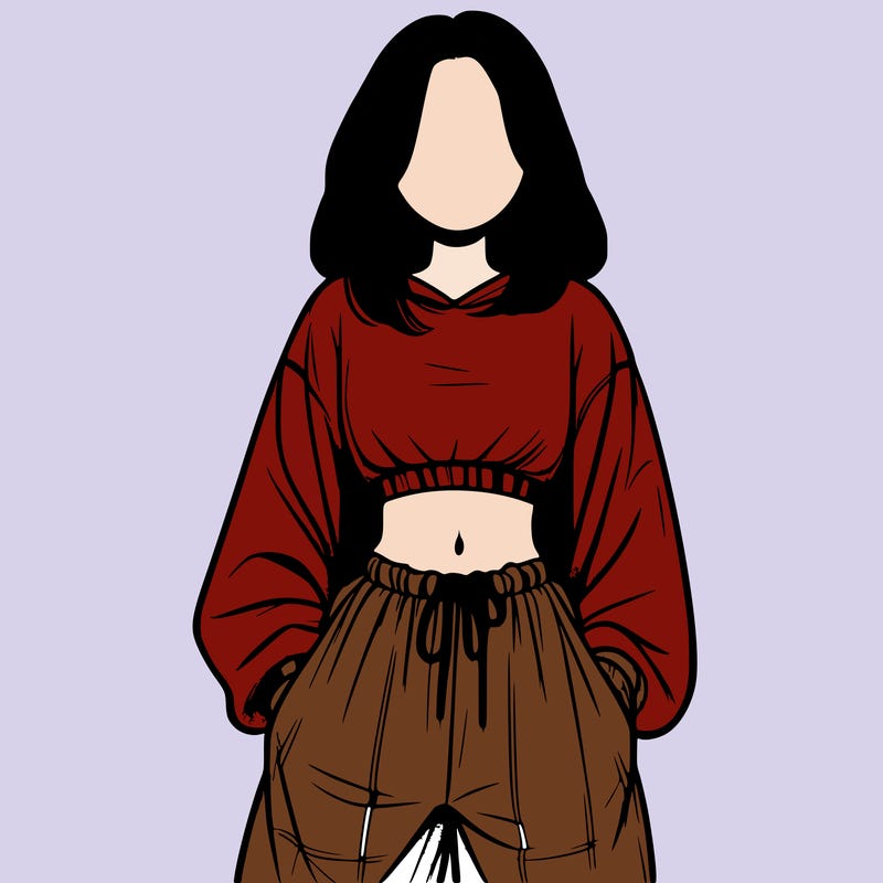 realistic girl faceless with baggy pants and a crop top