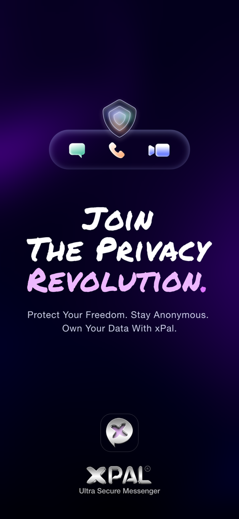 xPal Ultra Secure Messenger - xPal Ultra Secure Messenger promotional screen with the headline Join the Privacy Revolution