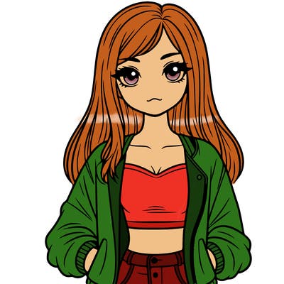 girl with long hair a crop top and a jacket