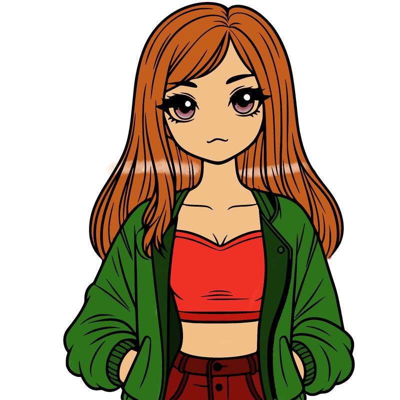 girl with long hair a crop top and a jacket