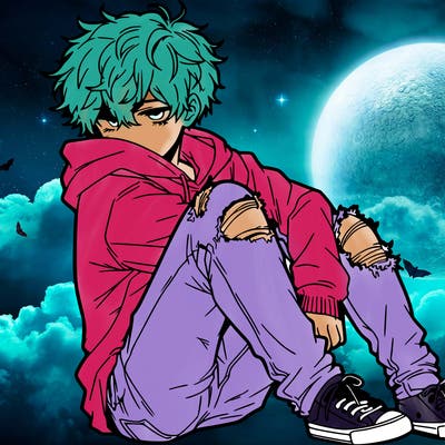 a male hoddie ripped jeans messy hair anime