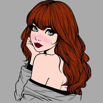 realistic girl with bangs looking over her shoulder