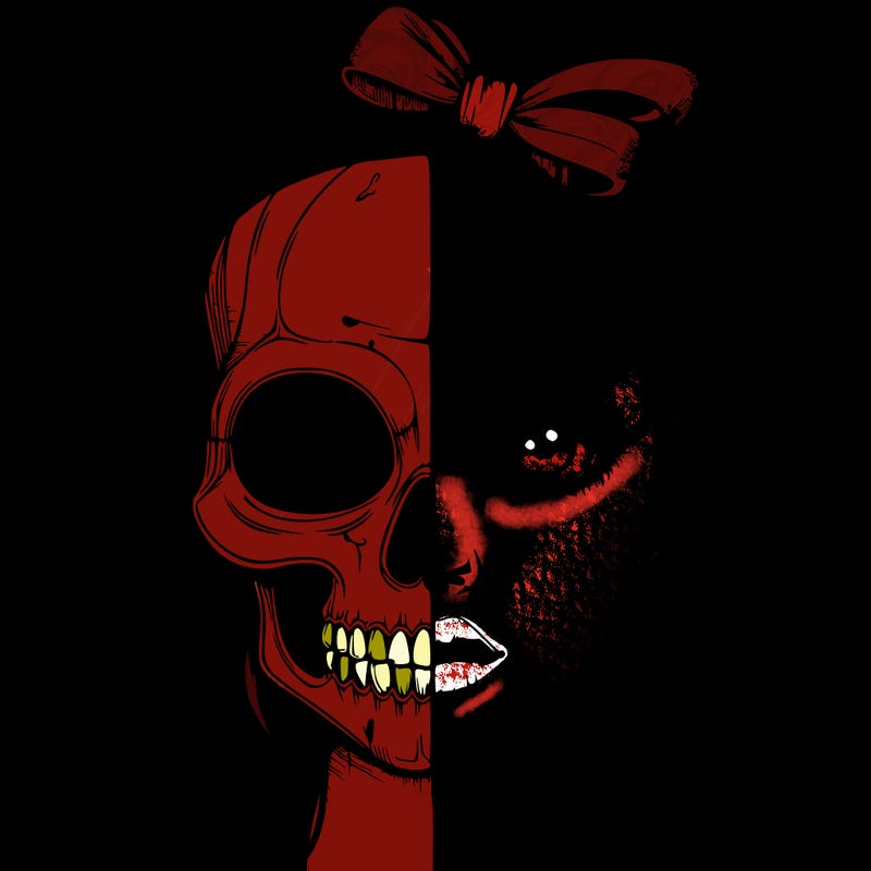 realistic girl with half skull mask