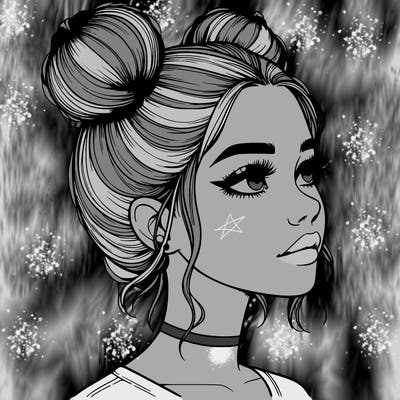 realistic girl with buns on the top of her head