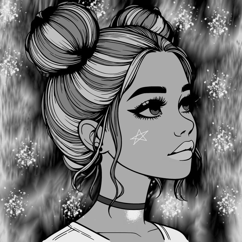 realistic girl with buns on the top of her head