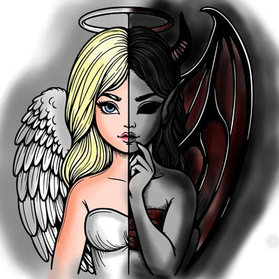 realistic angel half demon