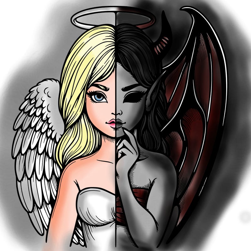 realistic angel half demon