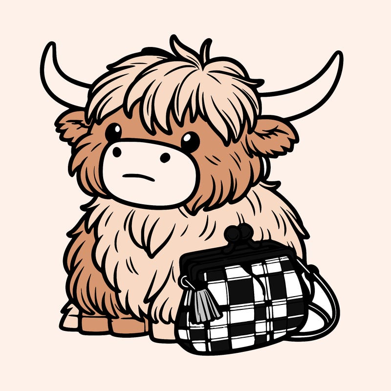 highland cow in a purse