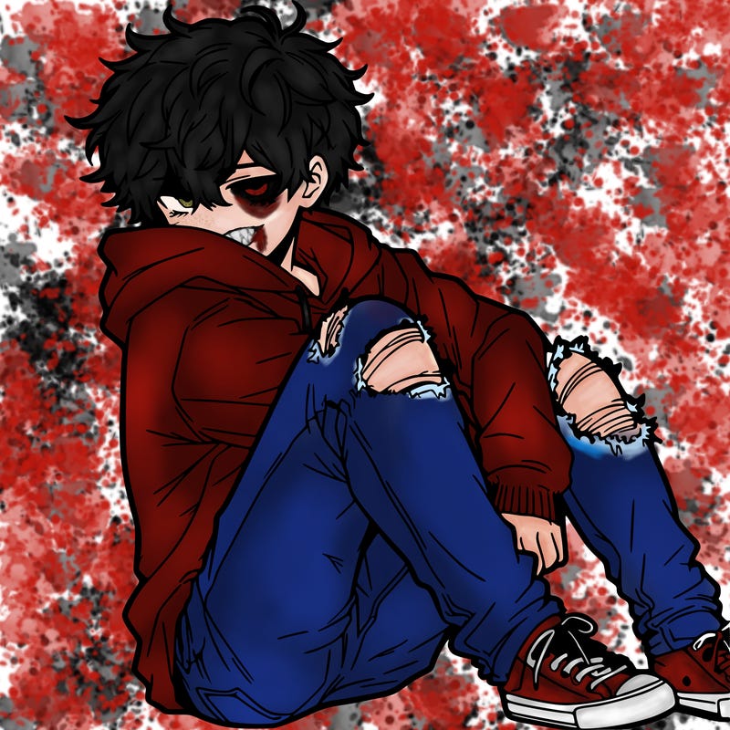 a male hoddie ripped jeans messy hair anime