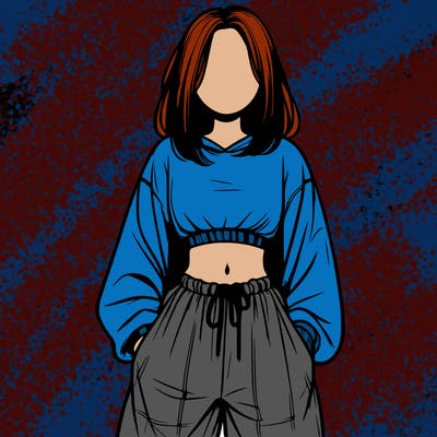 realistic girl faceless with baggy pants and a crop top