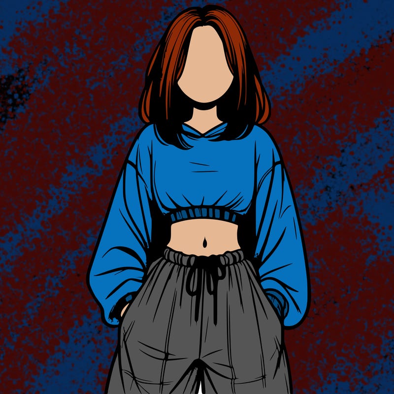 realistic girl faceless with baggy pants and a crop top