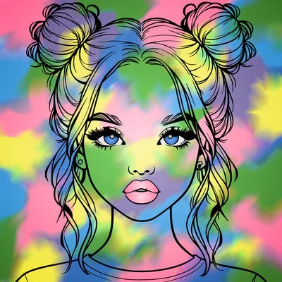 realistic girl with two buns in hair and lips