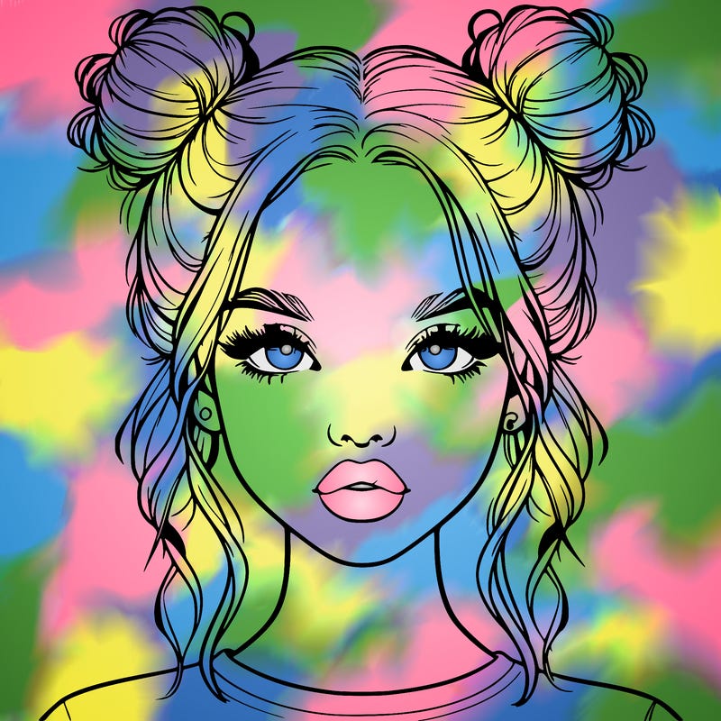 realistic girl with two buns in hair and lips