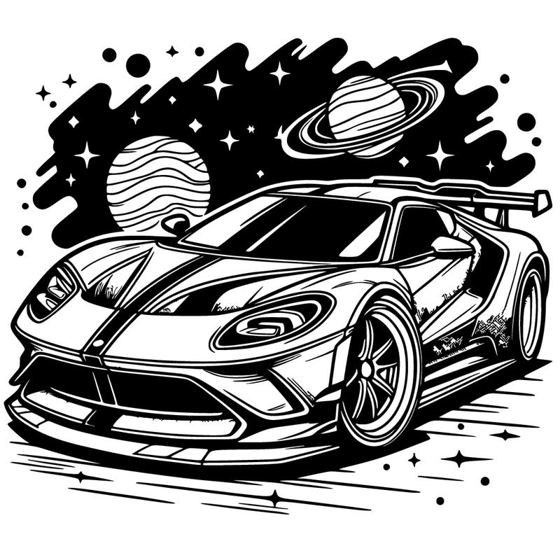 sports car with galaxy in background