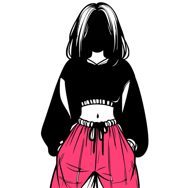 realistic girl faceless with baggy pants and a crop top