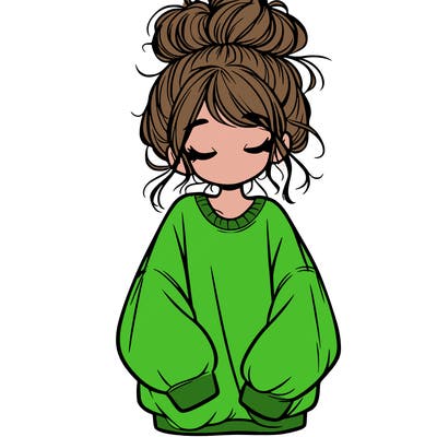 girl with baggy sweatshirt and messy bun