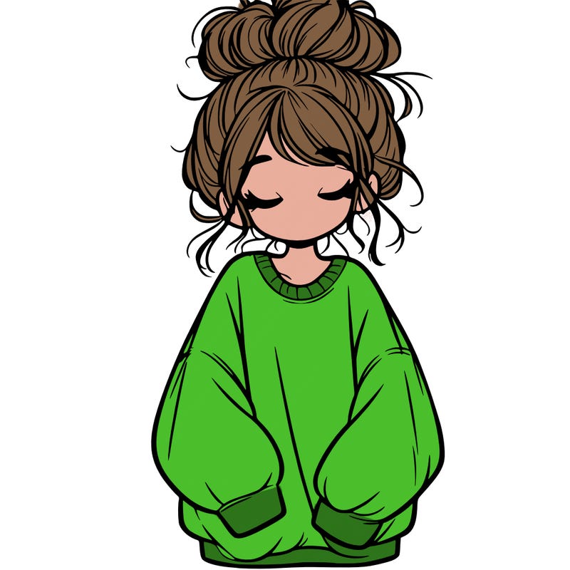 girl with baggy sweatshirt and messy bun