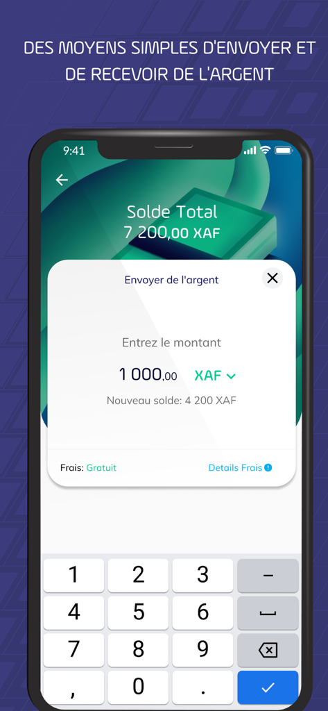 PaySika mobile app screenshot showing the send money interface with a total balance and numeric keypad