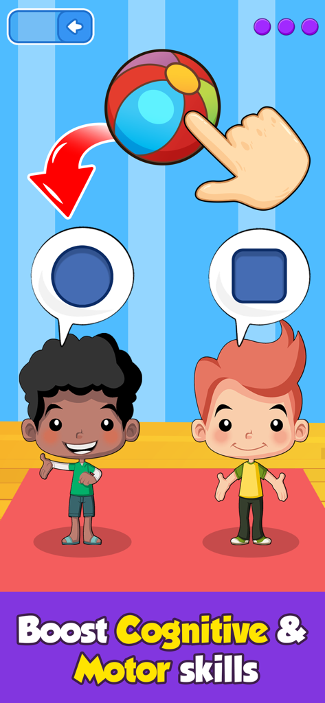 Bebi: Baby Games for Preschool - A preschool educational game interface where children match a colorful ball to a circular shape to develop motor skills