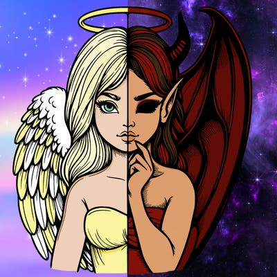 realistic angel half demon