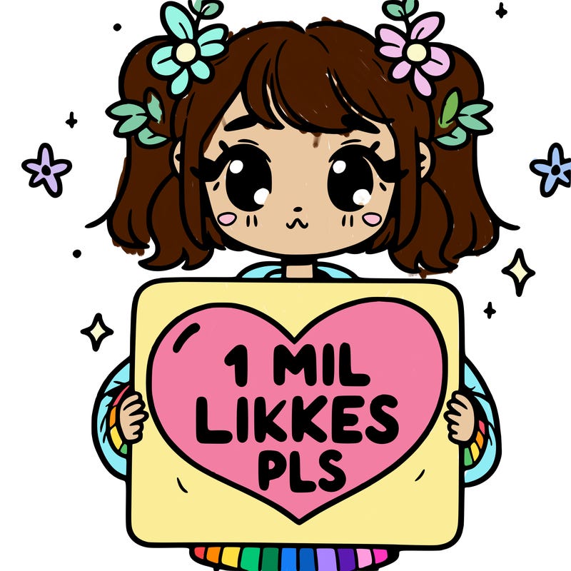 girl holding a heart shaped sign that says 1 mil likes pls