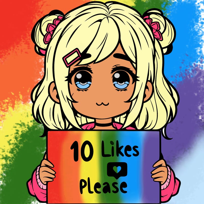 a girl with a sign saying 10 likes please