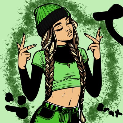 realistic teenage girl with braids and a beanie and crop top doing 🫶🏼