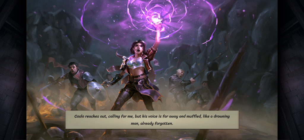 A female character casting a purple magic spell in a story scene from Eternal Card Game.