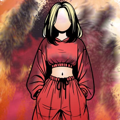 realistic girl faceless with baggy pants and a crop top