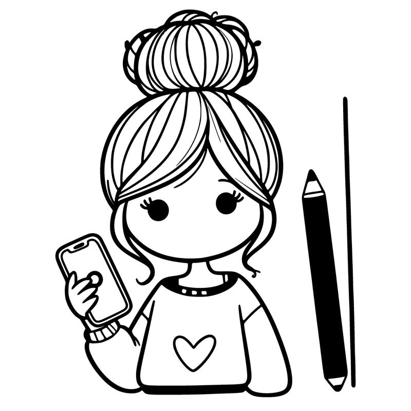 a girl that has a bun and a phone