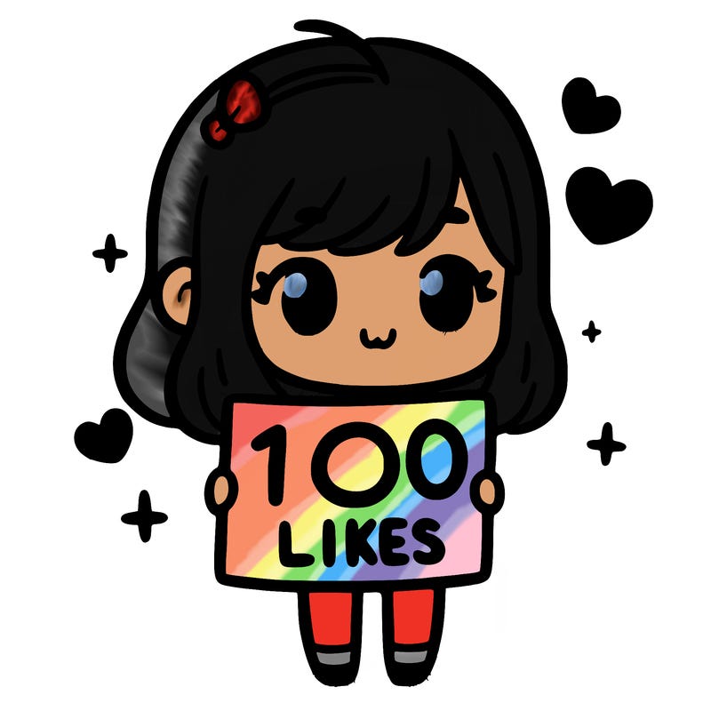 cute girl holding up a sign that says 100 likes