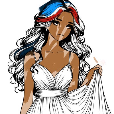 realistic girl in flowy silky prom dress